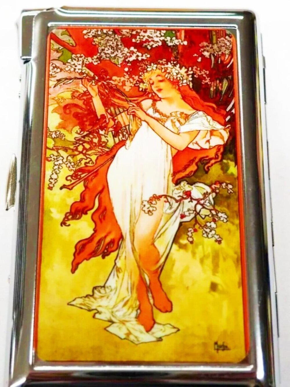 Sharp Art Nouveau Cigarette Case W/Built In Butane Lighter